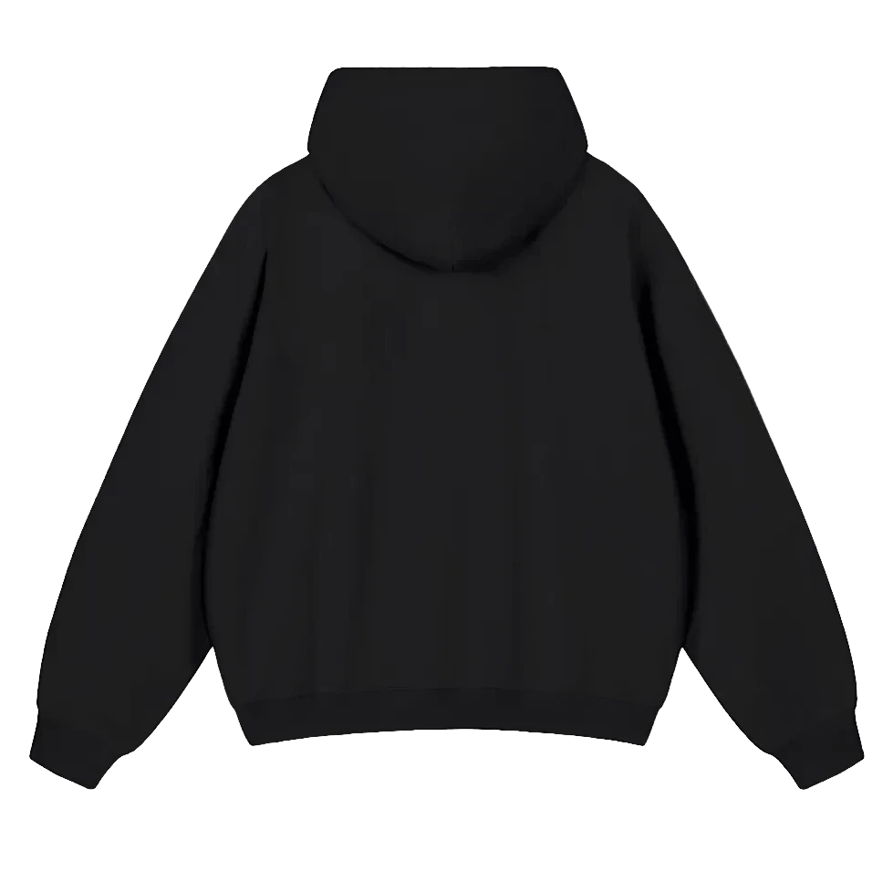DÆLØR black premium fleece boxy fit hoodie with metallic gold embroidery and drop shoulders.
